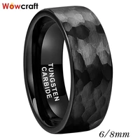 2022 new style 6mm 8mm couples tungsten wedding band mens womens black tready hammered engagemnt ring comfort fit