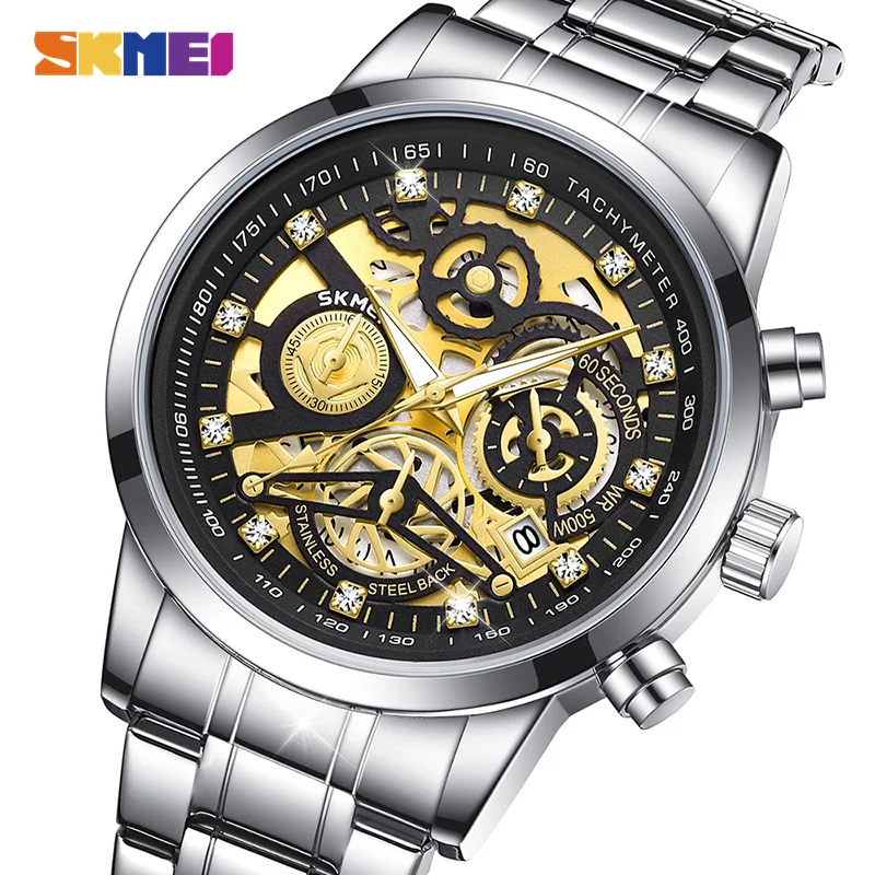 

SKMEI Casual 6 hands Calendar Quartz Wristwatch Male Luxury Stainless Steel Chronograph Waterproof Sport watch Mens reloj hombre