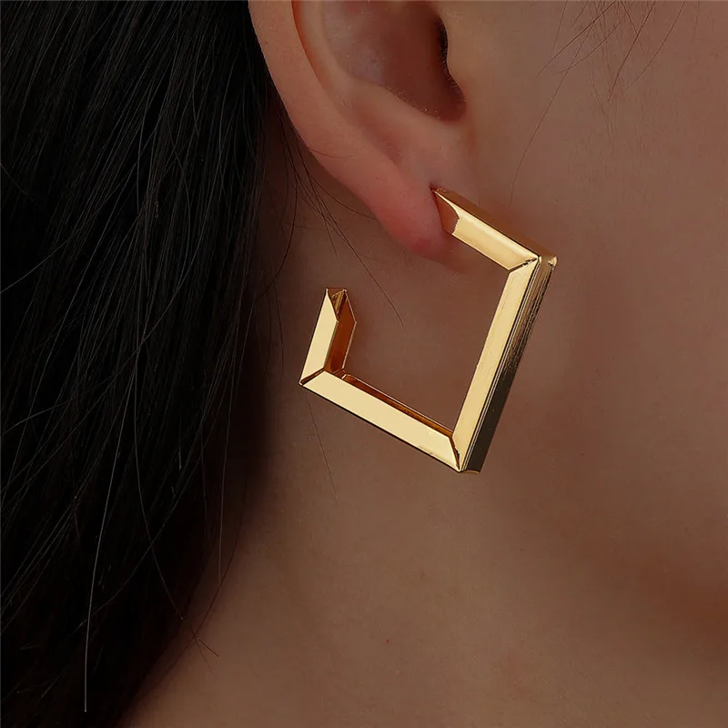

Retro Minimalist Square Earrings Irregular Hoop Earrings New Exaggerated Cool Girl Fashion Earring for Women Accessories 2022