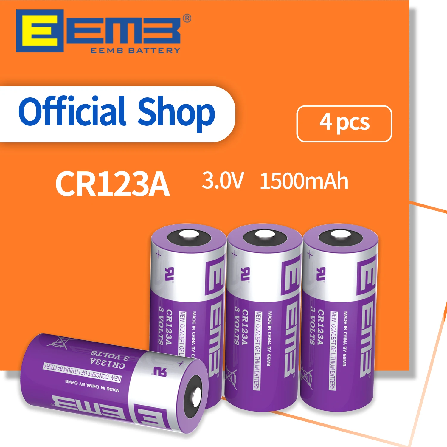 

EEMB 3V CR123A Lithium Battery 1500mAh Non-Rechargeable Battery for Microphones Camera Smoke Detector Doorbell Toy Flashlight