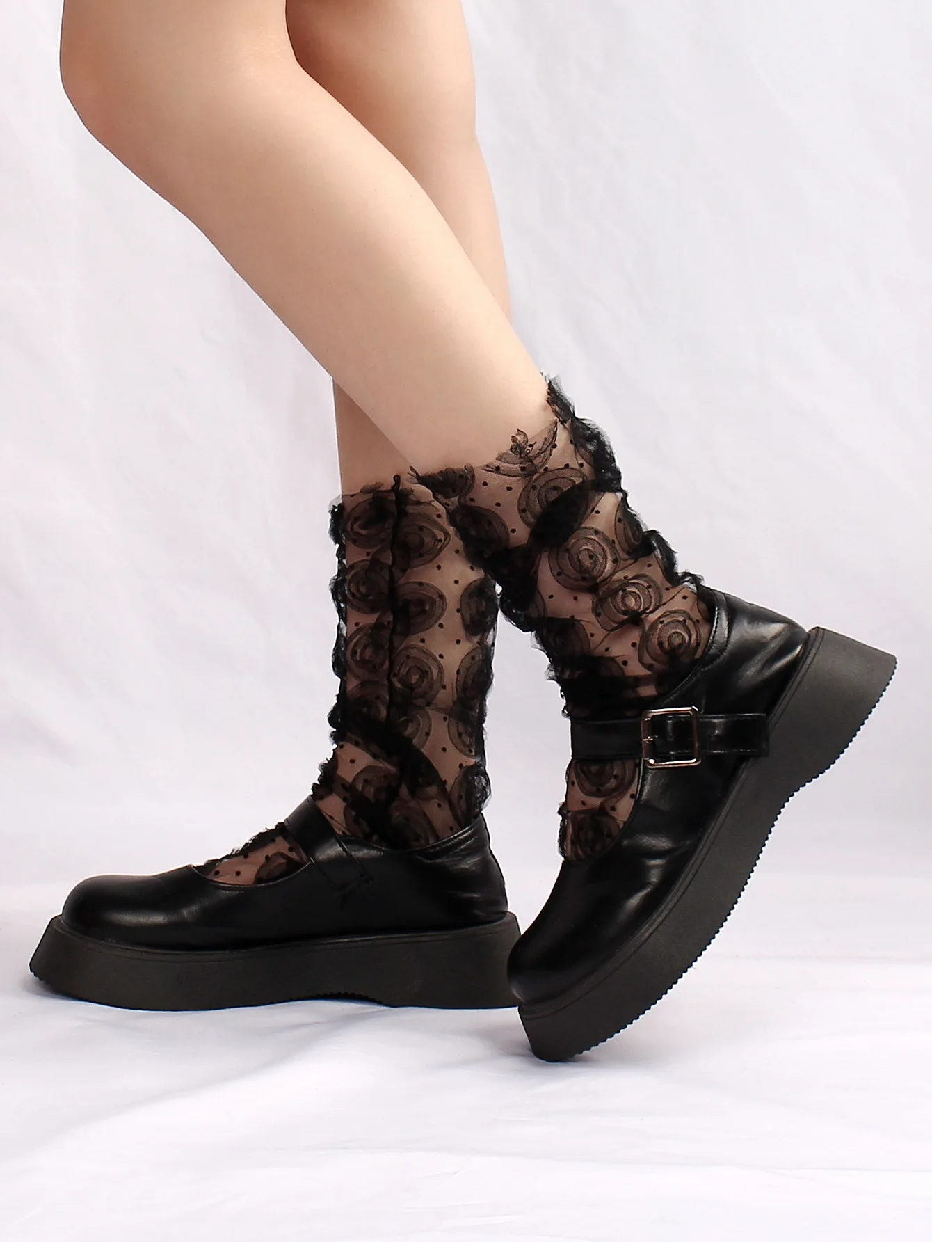

Women Mesh Short Socks With Full Rose Flower Decoration Summer Thin Mesh Transparent Sock Lady Girl
