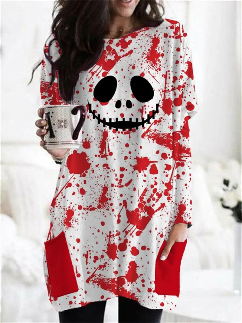 

3D Autumn and winter 2022 new long hoodless sweatshirt, printing, Halloween grimace pattern, top, Harajuku Y2K clothing