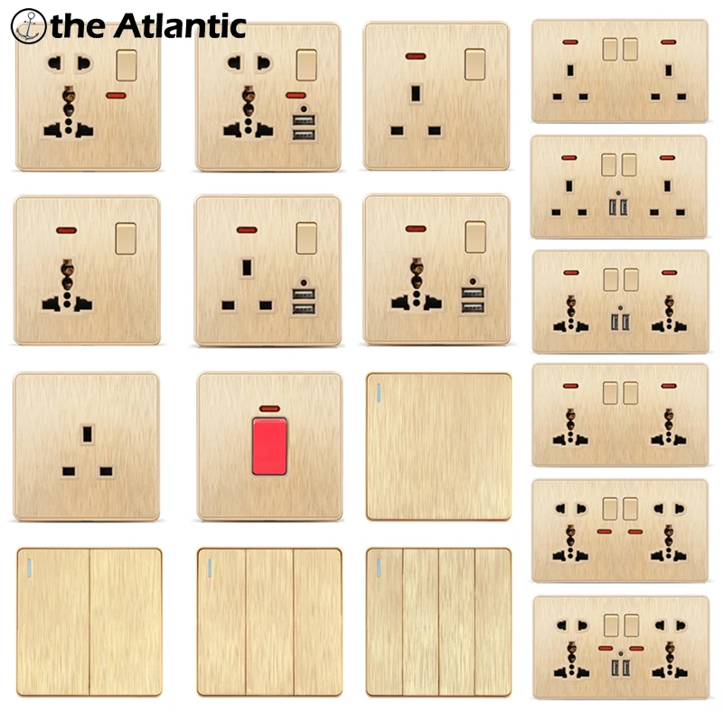 Женский кулисный выключатель универсальная розетка с USB Золотая пластиковая