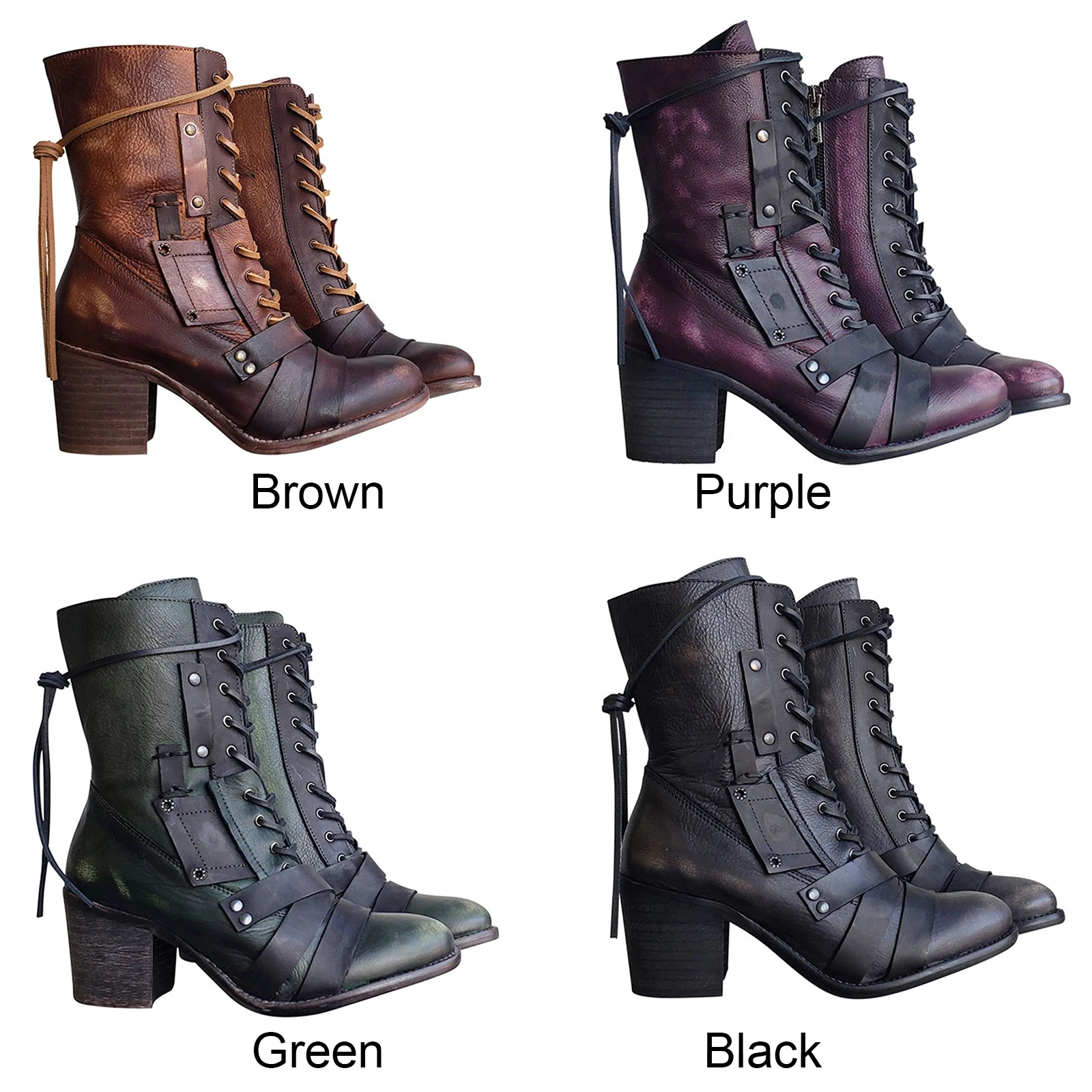 Women's Retro Comfy Chunky-heel Lace-up Boots