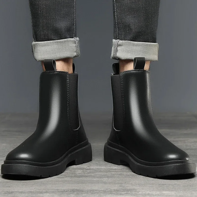 Осенние новые мужские ботинки челси черные модные зимние ботильоны без шнуровки