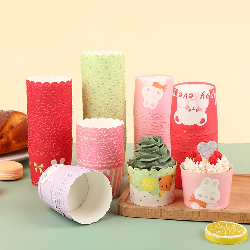 

50Pcs Wave Print Cupcake Paper Cups Striped Cake Cups Baking Mold for Wedding Baby Shower Christmas Party Decor Supplies