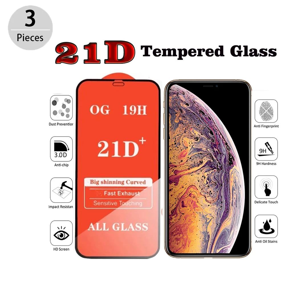 

1-3 шт. 21D закаленное стекло для IPhone 13 11 12 Pro Max 12Mini Защитная пленка для экрана для IPhone 6 6S 7 8 Plus X Xr Xs Max