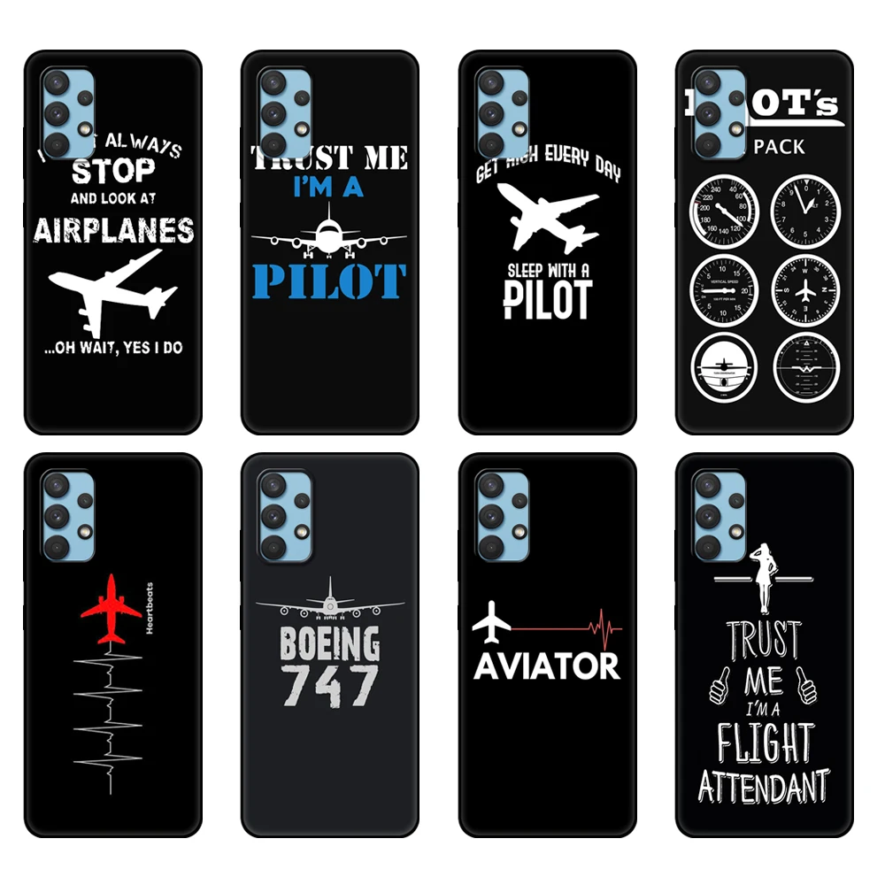 Черный чехол из TPU для Samsung Galaxy A12 A03S A03 Core A22 A22S A32 A42 A52 A72 5G S10 S10E S21 PLUS с изображением пилота на задней стороне.