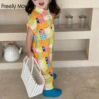 freely move baby girls overalls child short sleeve printing pants jumpsuit childrens clothing kids overalls girls outfits
