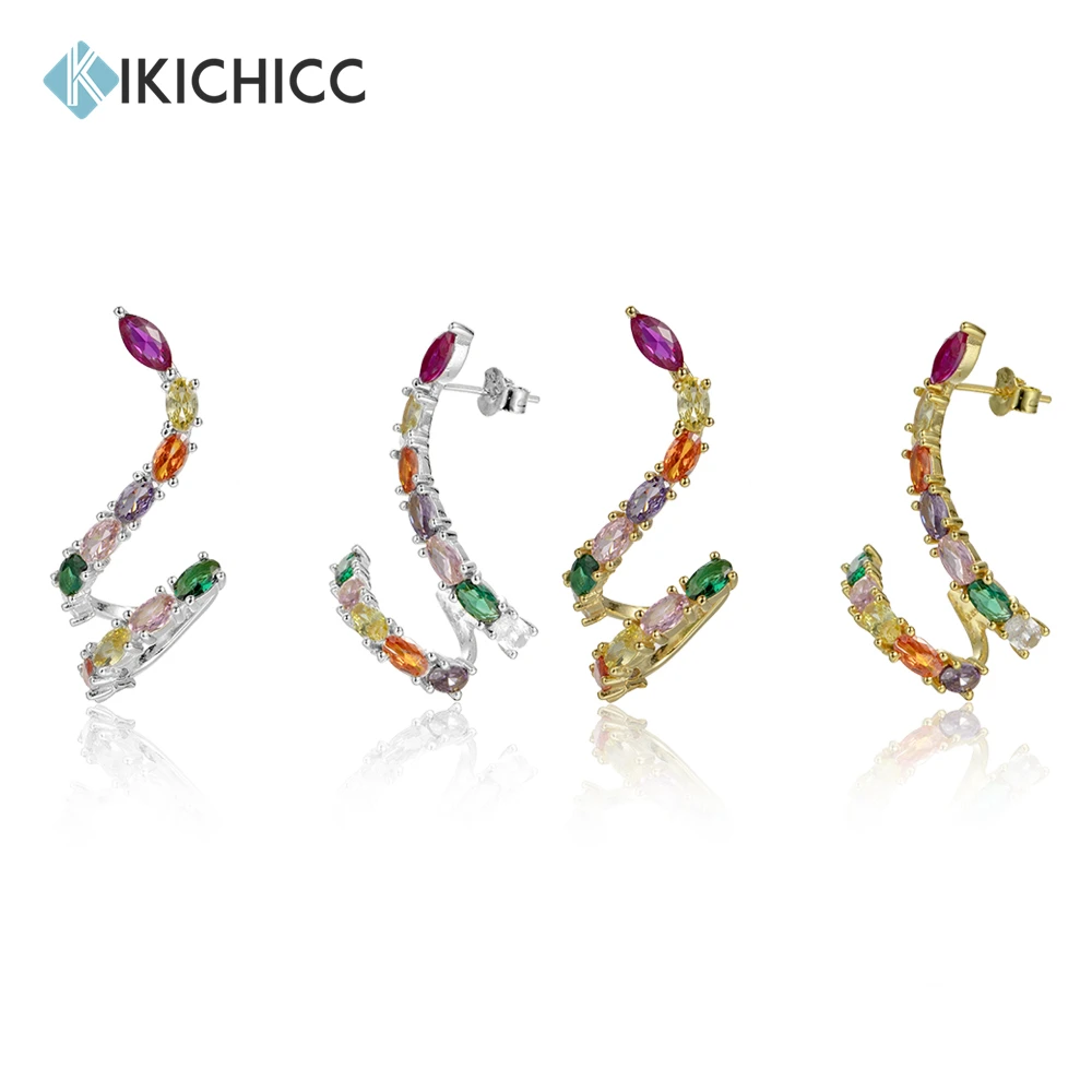 

KIKICHICC 925 пробы Серебряное Золото Радуга CZ Змея кольцо для пирсинга серьга-гвоздик для пирсинга серьги 2023 весенние Роскошные ювелирные изделия