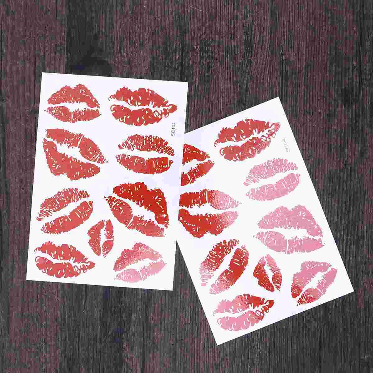 

Lips Temporary Stickers, 6pcs Valentines Day Tattoos Water- proof Body Stickers for