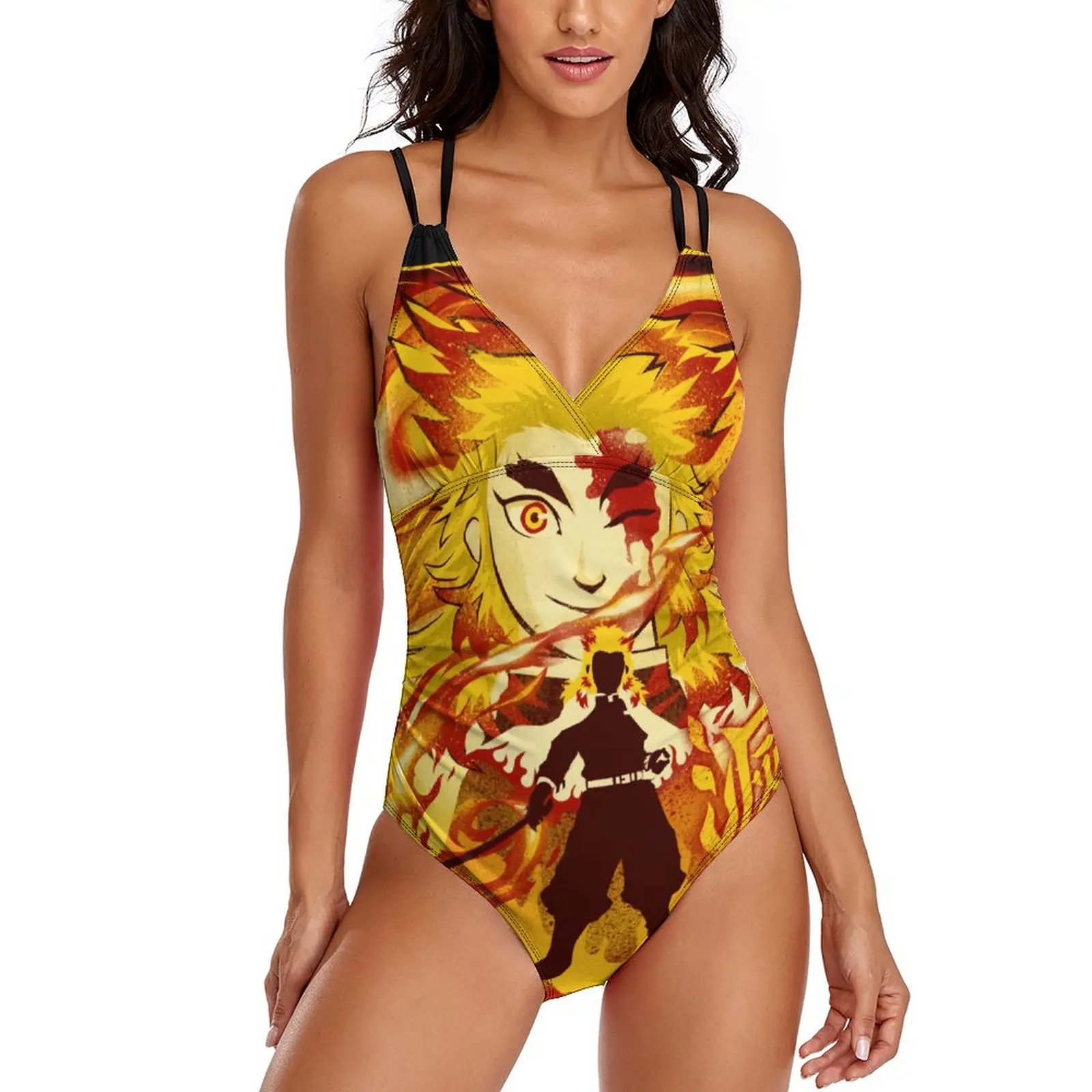 

Demon Slayer Anime Swimsuit Attack of The Flame One Piece Swimwear Rave Bathing Suits Sexy Cross Back Swimsuits Design Beachwear