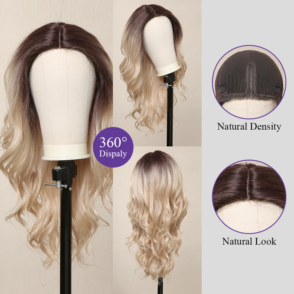 Длинные Волны Синтетические Кружевные Фронтальные Парики Медовый Блондин
