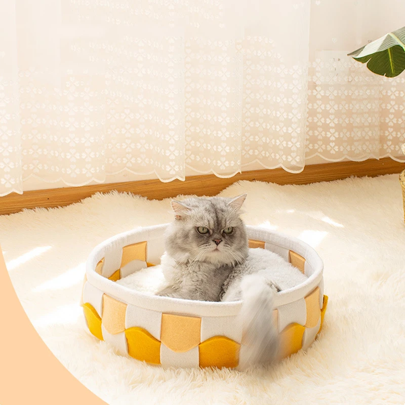 

Four Seasons Universal Pet Woven Nest Comfortable Cat Bed Iittle Mat Basket Small Dog House Washable Cats Beds Kitten Lounger