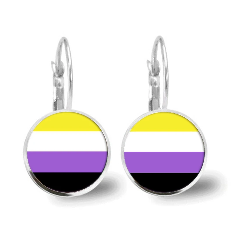 

NEW Gay Pride Rainbow Rainbow Striped Gay Glass Cabochon French Earrings Earrings Lesbian Jewelry 2022