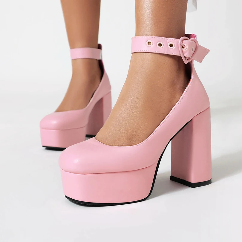 Женские туфли на очень высоком толстом каблуке туфли-лодочки платформе с круглым
