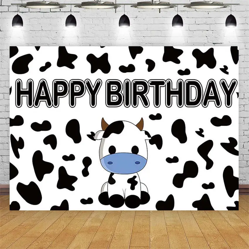 

Farm Cow Pattern Backdrop Cut Blue Cow Black and White Print Background for Baby Shower 1st First 2nd Boys Birthday Party Banner