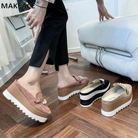 cool printed rhinestone chain ladys slippers new style bag top thick soles ladys shoes sponge soles muller shoes summer sandal