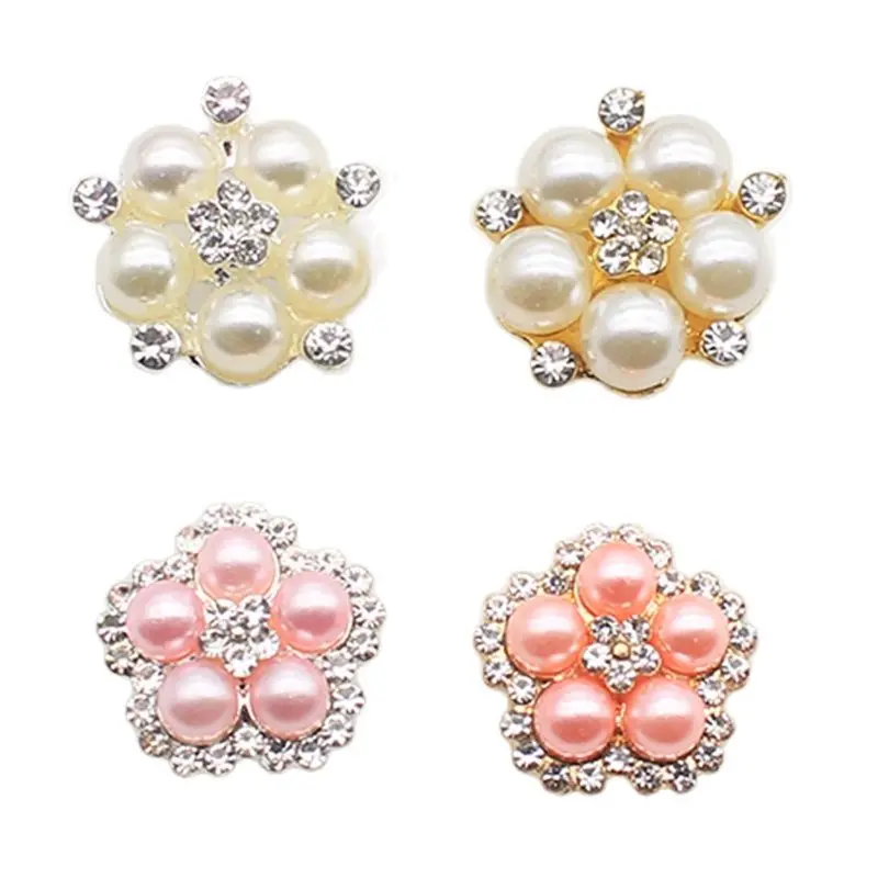 

10 шт./лот декоративные пуговицы из сплава с жемчугом и плоским основанием со стразами Сделай Сам изысканный сшитый вручную бант аксессуары ...