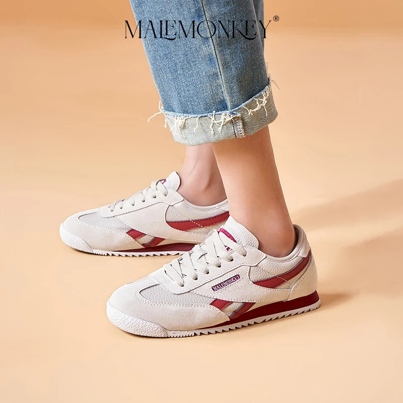 MALEMONKEY Casual Sport Shoes Women 2023 New Round Toe Lace-up Comfortable Ladies Concise Breathable Female Shoes Handmade