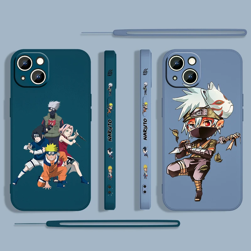 

Hot Anime Naruto Cartoon For Apple iPhone 13 12 Mini 11 Pro XS MAX XR X 8 7 6S SE Plus Liquid Left Rope Silicone Phone Case