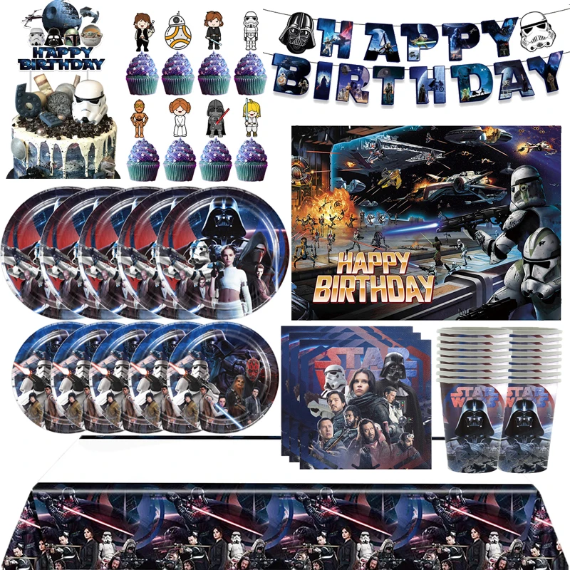 

Набор столовой посуды Disney тема из Звездных войн, скатерть, салфетки, воздушные шары, декоративные тарелки для дня рождения, чашки, Детские су...