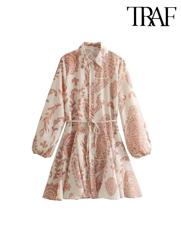 

Платье-мини женское осеннее с поясом и длинным рукавом