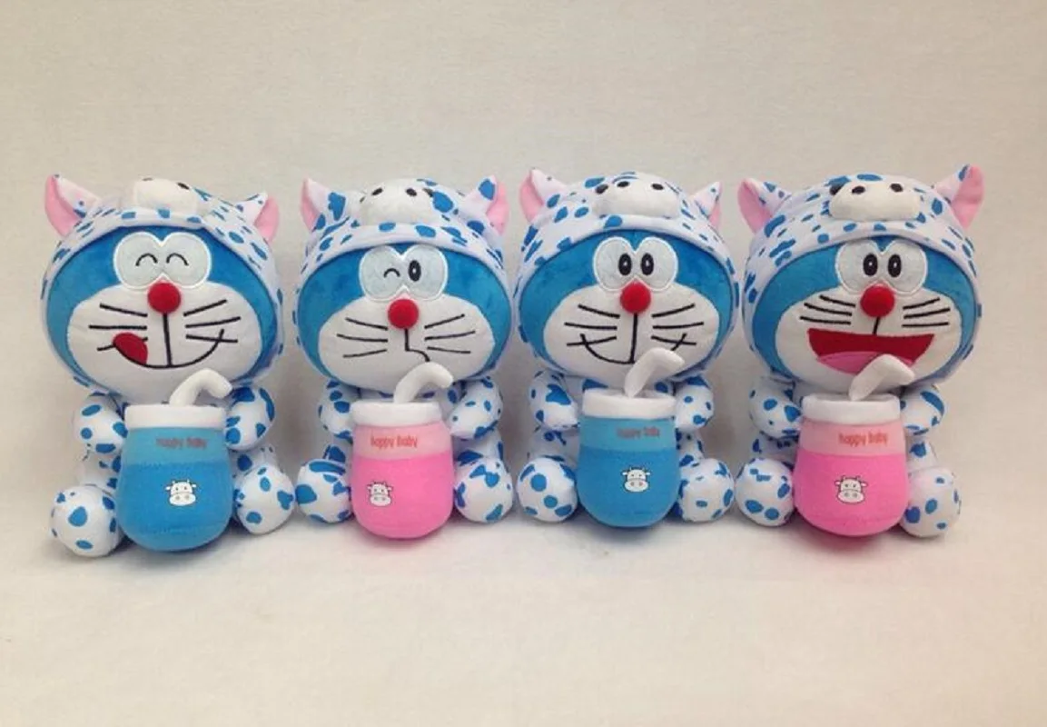 

Plush toy stuffed doll cartoon animal doraemon cat dress cow cattle cloth feeding milk bottle anime baby bedtime story gift 1pc