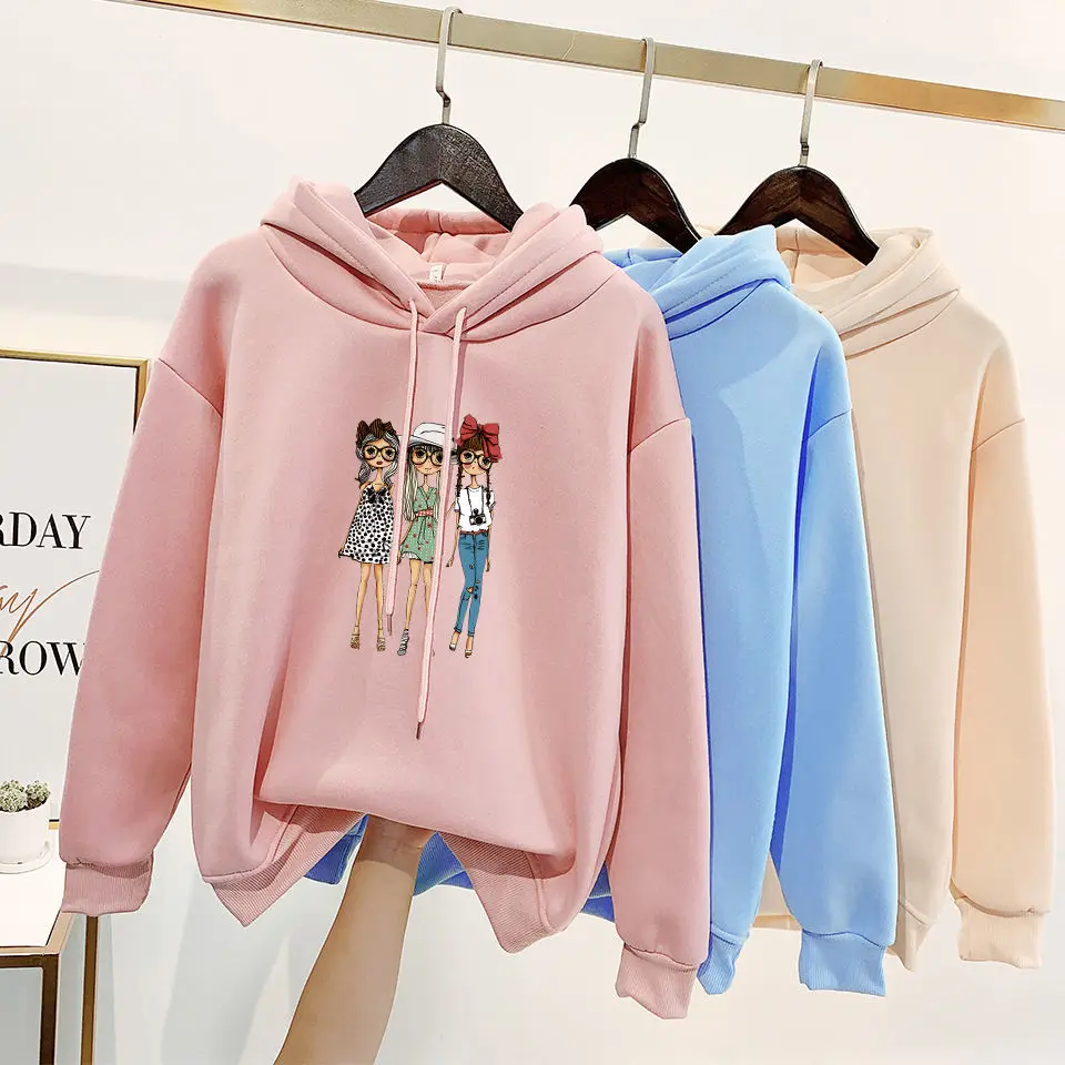 

2022 Hooded Sweatshirts Plush Thickened Versatile Loose Top Students Keep Warm Thin Autumn and Winter Oversized Hoodie Pullover