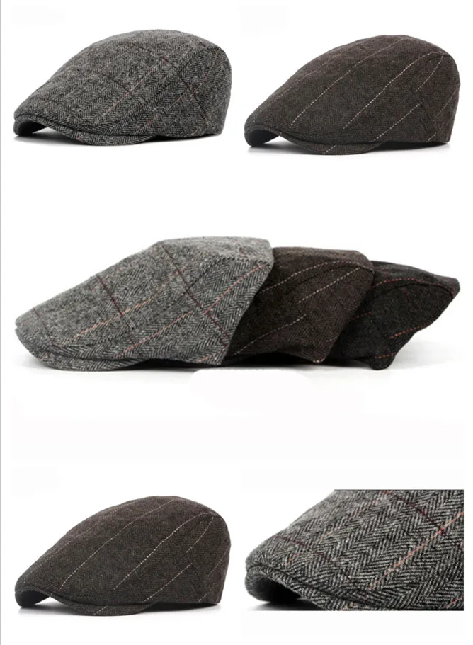 

2022 autumn and winter hats men's middle-aged and elderly peaked forward hat British style classic plaid woolen beret