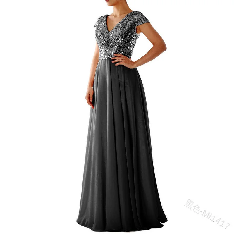 

SUJYing New Fashion 2023 New Spring And Summer Women's Sleeveless Dress V-neck Sequin Temperament Chiffon Splicing Evening Dress