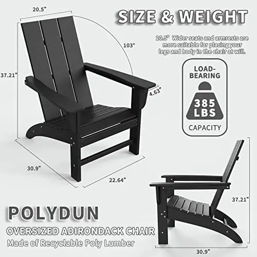 

Adirondack Chair Wood Texture, Poly Lumber Chairs, Pre-Assembled Weather Resistant Outdoor Chairs for Pool, Deck, Backyard, Gar