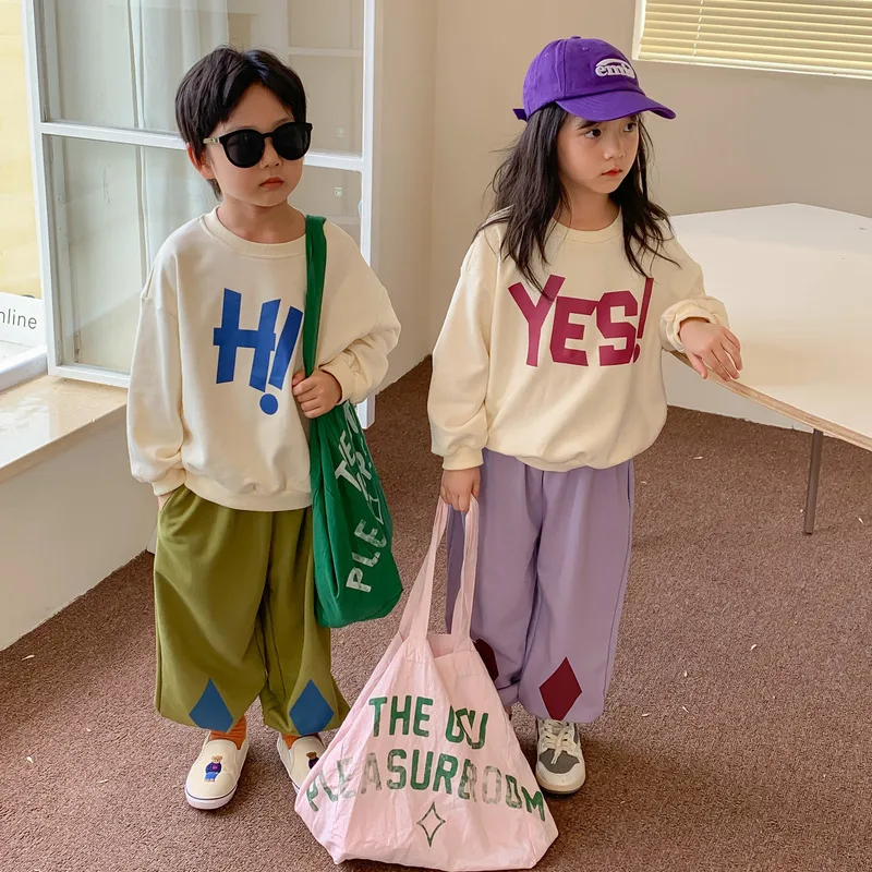 

2022 Autumn Unisex Children Letters Printed Casual Sweatshirts Kids Loose Long Sleeve Pullovers