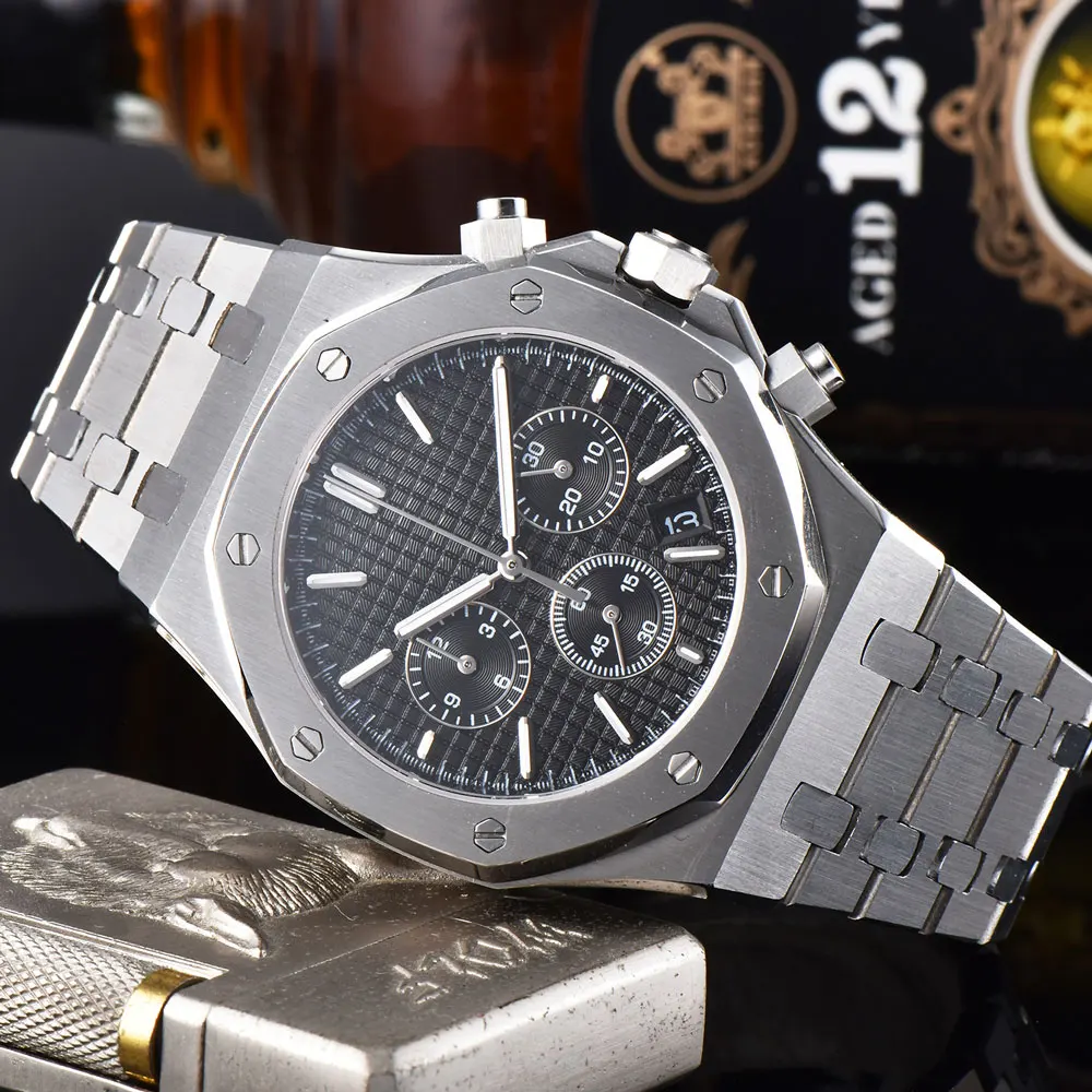 

41mm Watch Men's Quartz Wristwatches Luxury Watch Chronograph Mounted Japan Vk63 Movement 316L Steel Case+Strap Octagonal Watch