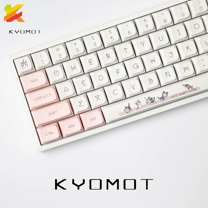 KYOMOT 136 Keys GMK Chis Cat Keycaps PBT Dye Sub XDA Profile Pink Cute Cat Keycaps for MX Switch Custom Mechanical Keyboard ISO