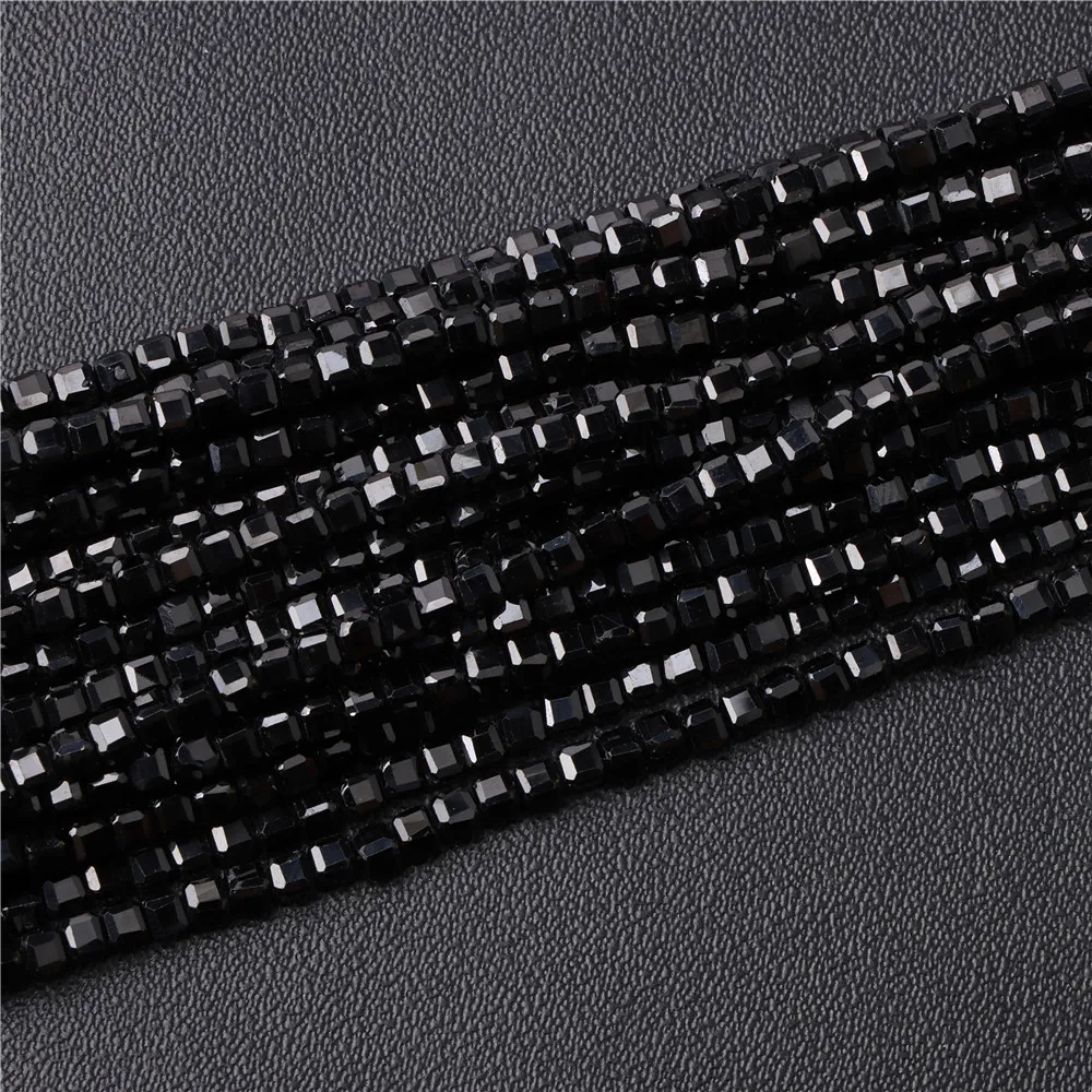 

Natural Stone Black Shiny Quartz Beads Small 2-3mm Faceted Square Spinel Bead for Jewelry Making Diy Necklace Bracelet Accessory