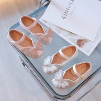 girls flats 2022 spring new leather shoes baby princess soft bottom non slip rhinestone butterfly childrens britain mary jane