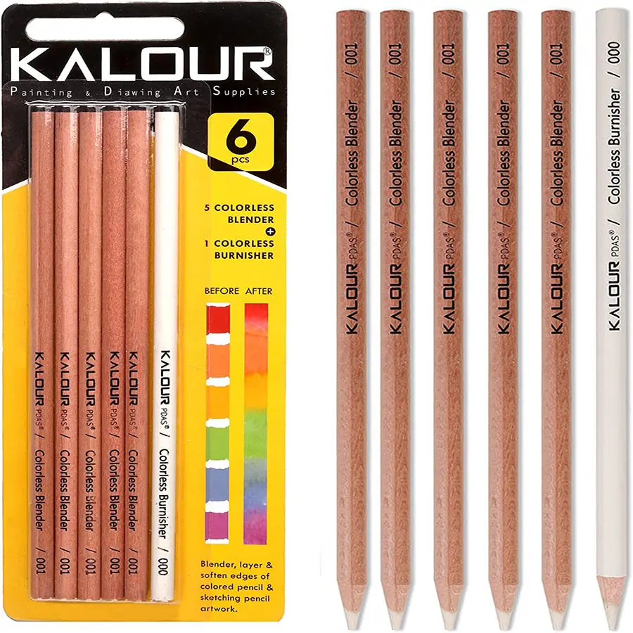 

KALOUR Charcoal pencil and burnisher Pencils Set,hightlightBrush, Wax Based Pencil,perfect for Blending Softening Edges