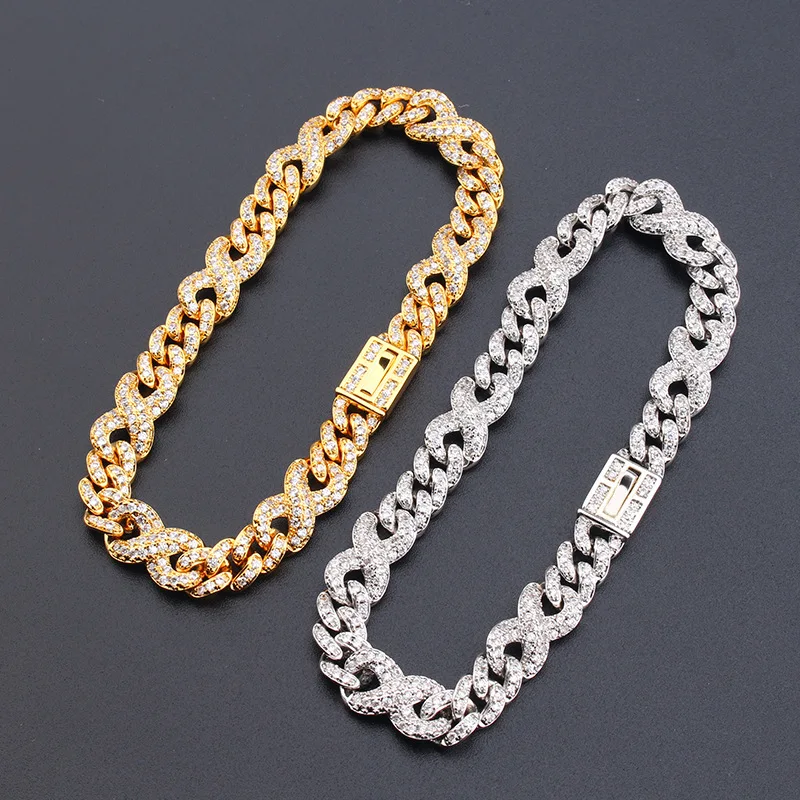 

Europe America Luxurious Street Hip Hop Style Men Women Lady Inlay Full Czech Zircon Cuba 9MM Chain Bracelet