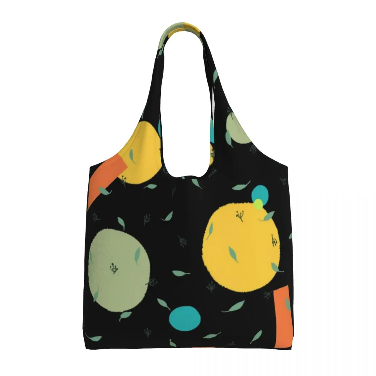 

ARetro Nordic Pattern Shopping Bag Leaves Circles Print Vintage Polyester School Handbag Student Fashion Bags