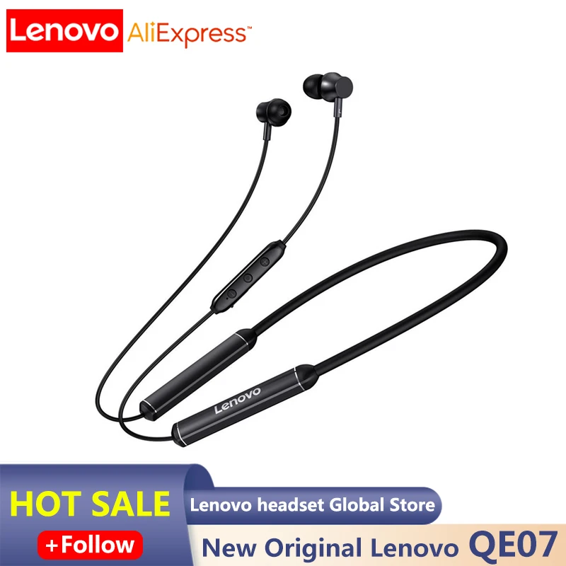 Купи Lenovo QE07 Bluetooth Earphones Wireless Headphones With Microphone Waterproof Sport Earbuds Noise Cancelling Magnetic Headset за 993 рублей в магазине AliExpress
