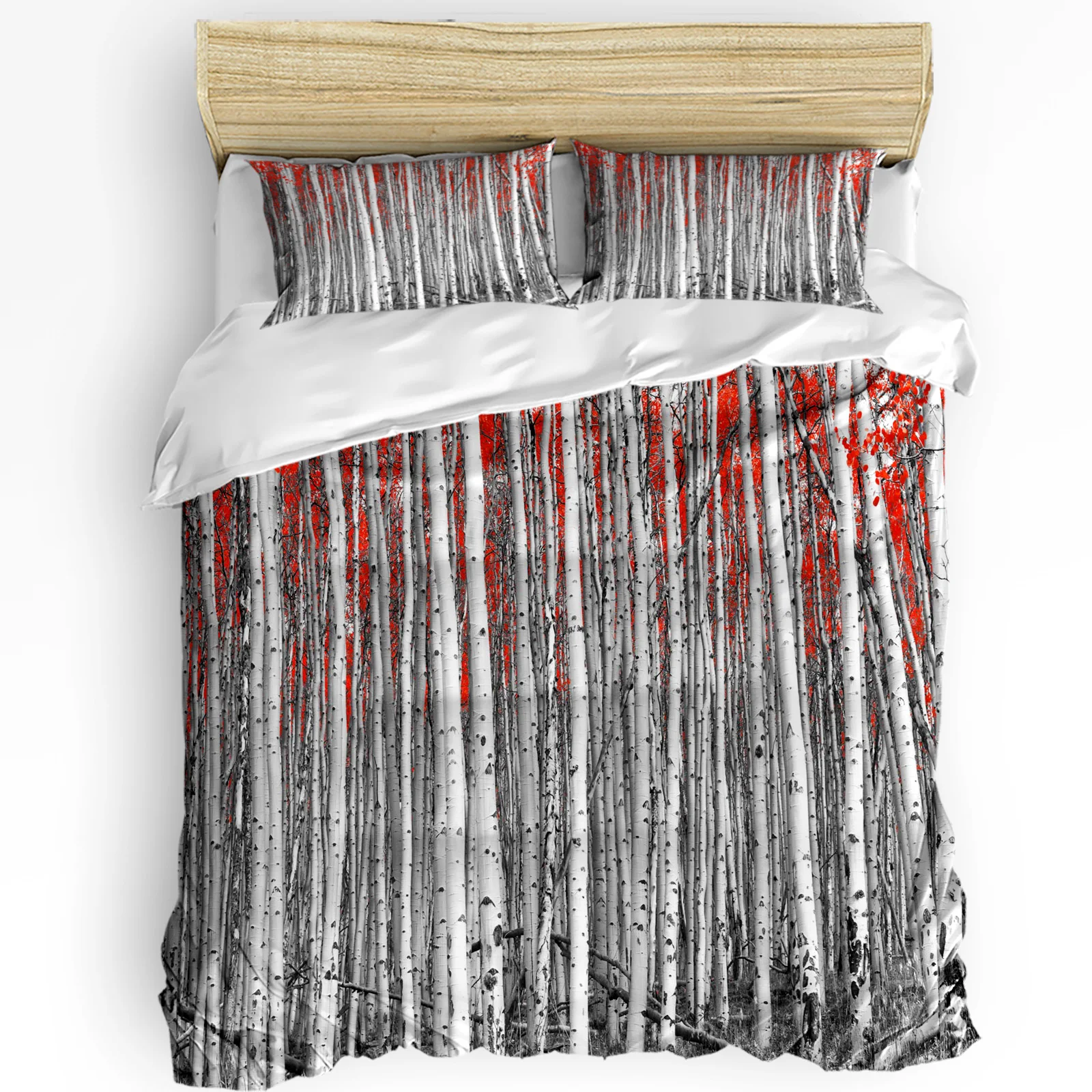 

Red Leaves Birch Tree Forest Printed Comfort Duvet Cover Pillow Case Home Textile Quilt Cover Boy Kid Teen Girl 3pcs Bedding Set