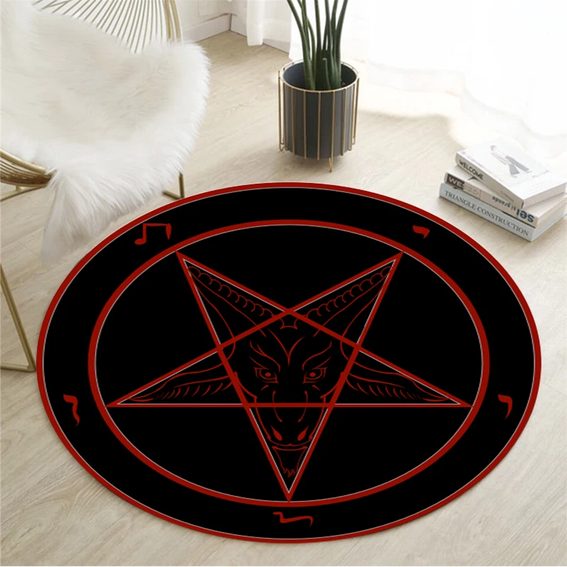 

Demon Satan Round Carpet, Children's Leisure Area Living Room Bedroom Area Carpet Room Headrest Cushion Non slip Mat Yoga Mat