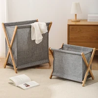 bamboo wood x frame laundry basket portable folding dirty clothes storage basket household laundry hamper sorter basket