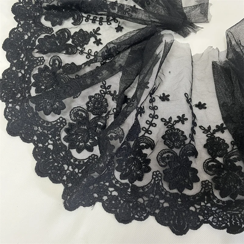 2 ярда хлопковая Бриллиантовая кружевная отделка черная граница с фестонами тюль