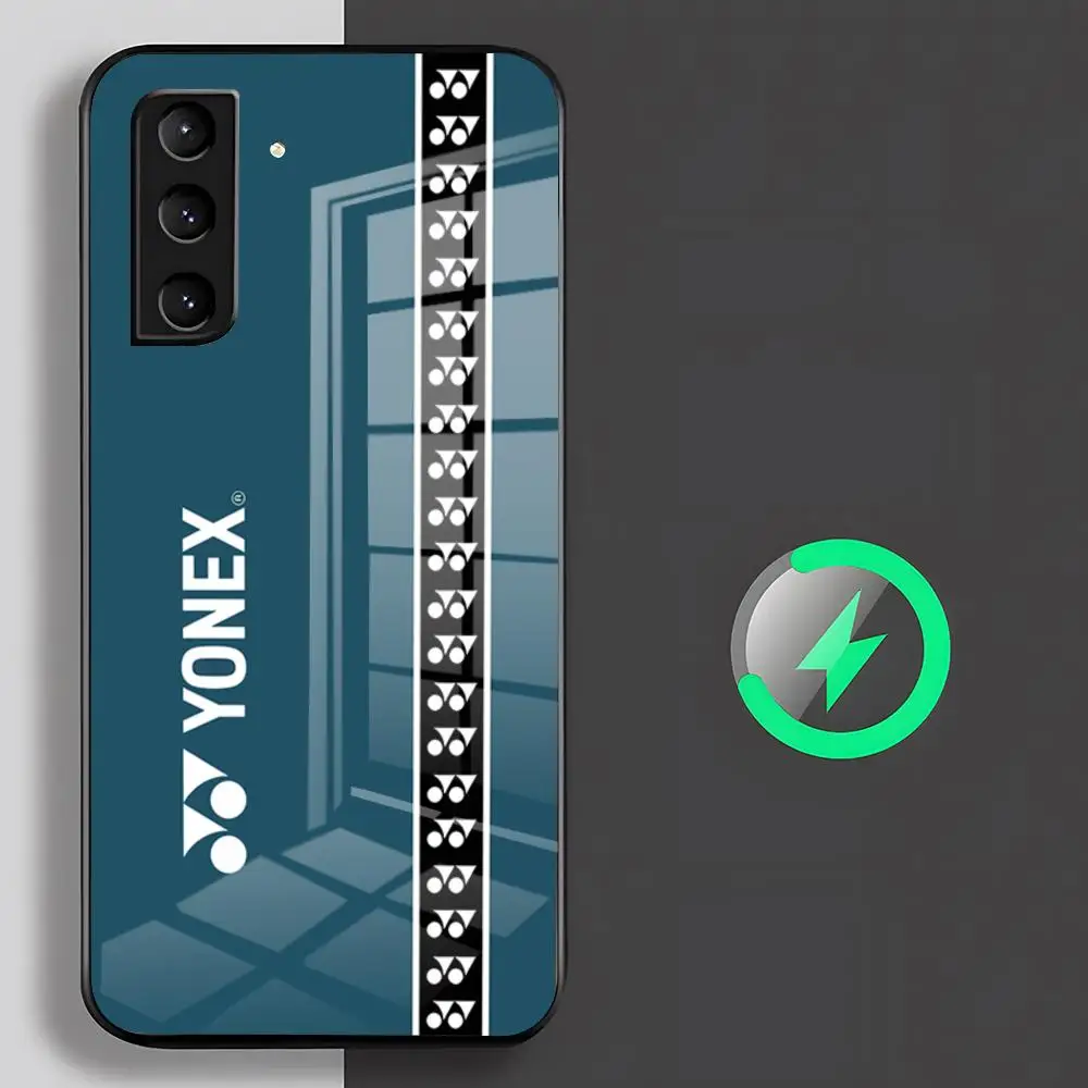 Фото Модный чехол для телефона с логотипом Y-YONEX-ES для Samsung S26 S25 S24 S23 S22 S21 S20 Edge Ultra Plus FE, стеклянный чехол для Magsafe №1