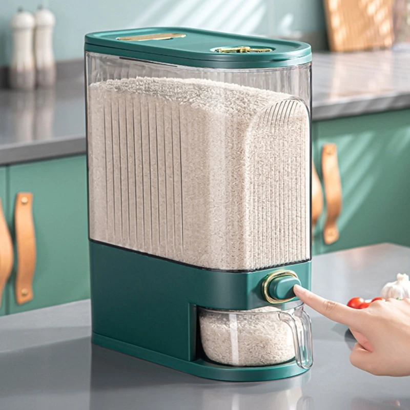 

Rice Dispenser Large Grain Container Storage with Lid Measuring Cylinder Moisture Proof Household Cereal Dispenser