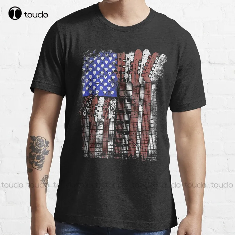 

Guitar Us Flag Trending T-Shirt 2Xl Shirts For Men Cotton Outdoor Simple Vintag Casual Tee Shirts Make Your Design Xs-5Xl Unisex