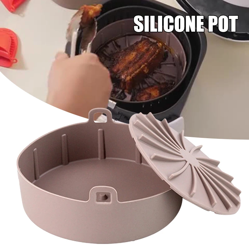 

New Air Fryer Silicone Pot with Lid Multifunctional Grill Plate Heat Resistant Oven Accessories Practical Kitchen Tool