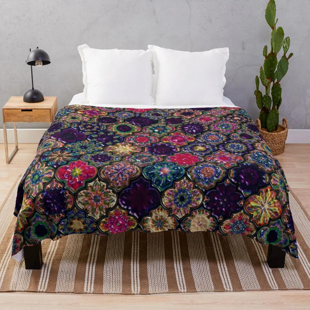 

Moroccan Tile pattern, metallic Throw Blanket Multi-Purpose Decorative Sofa Blankets